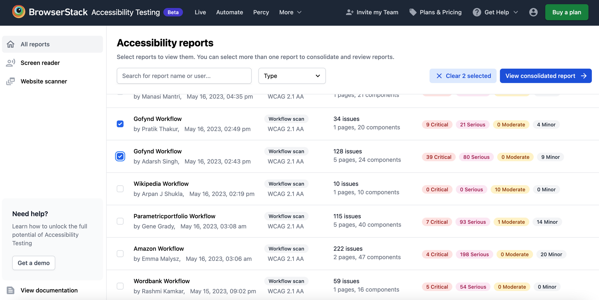 Accessibility Testing Reporting Dashboard