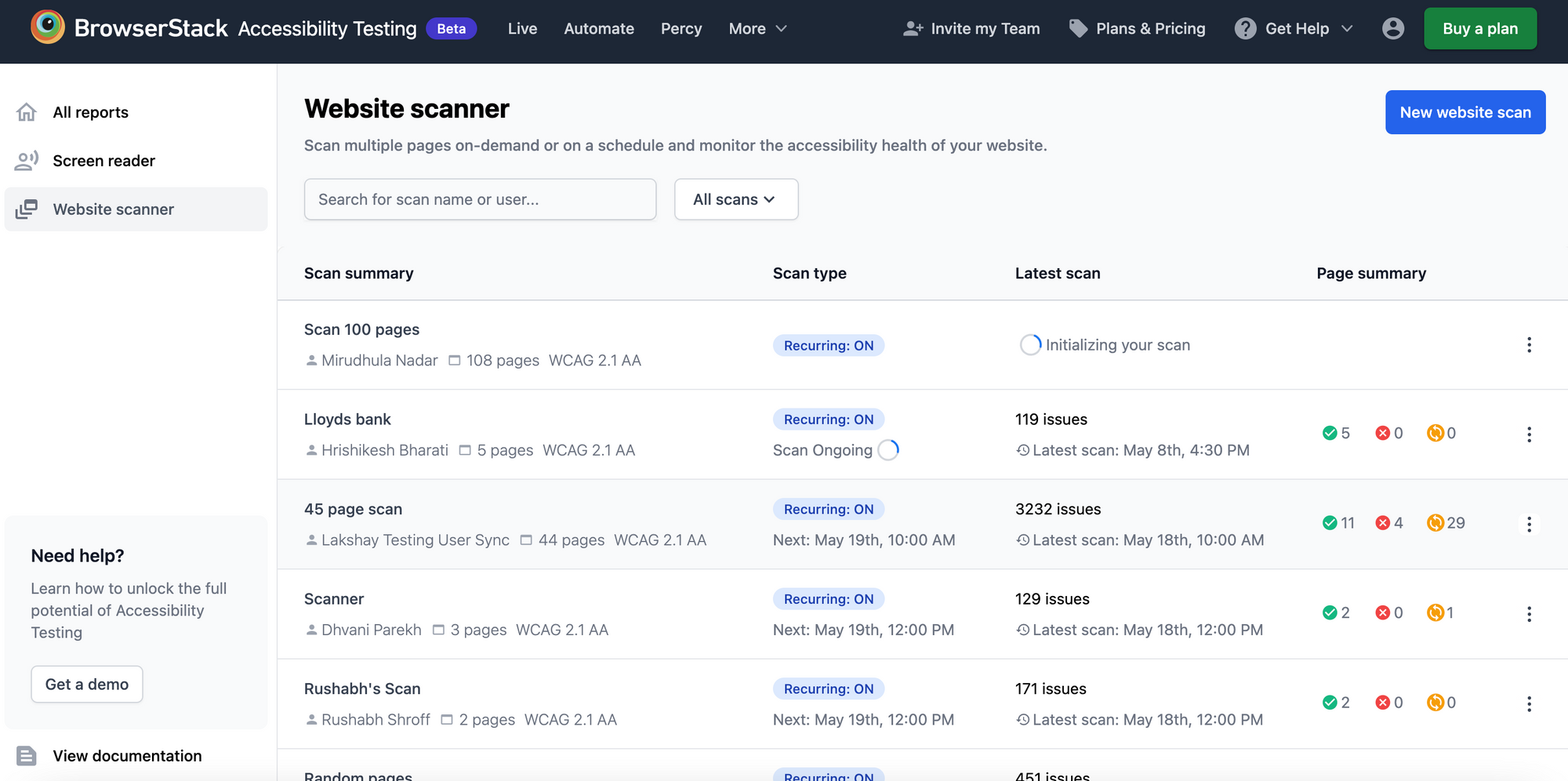 Website Scanner Dashboard