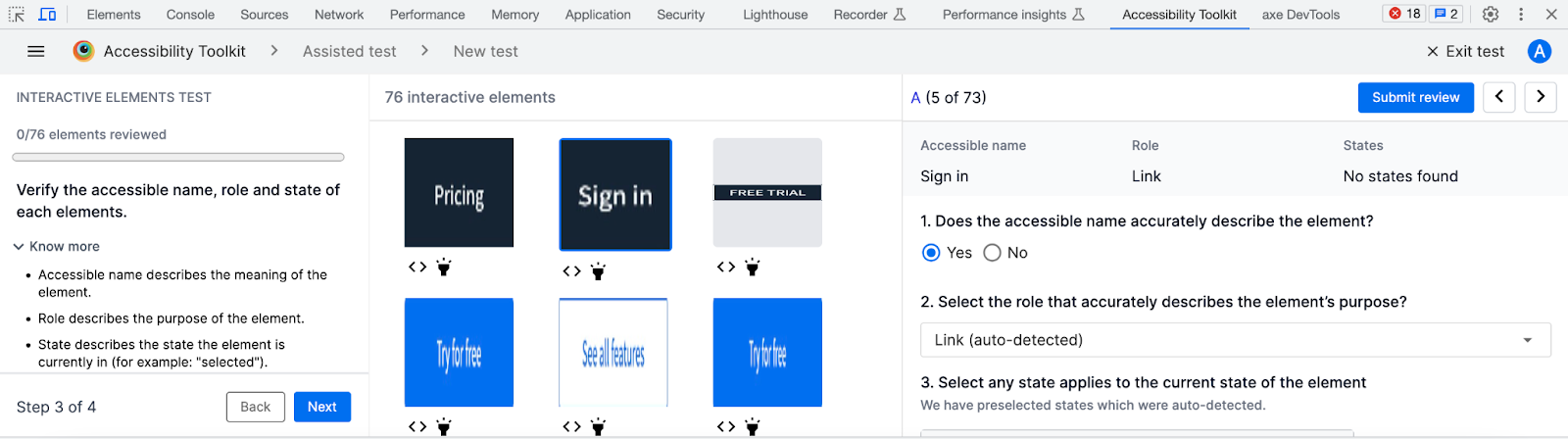 Assisted Test for accessible name, role, and states