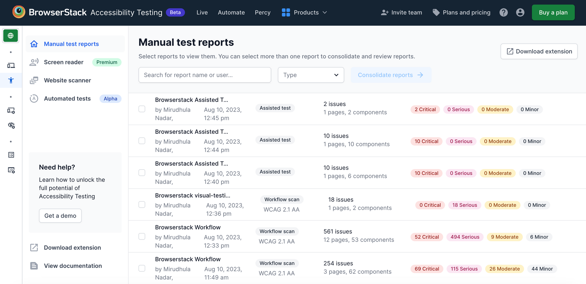 Central Reporting Dashboard
