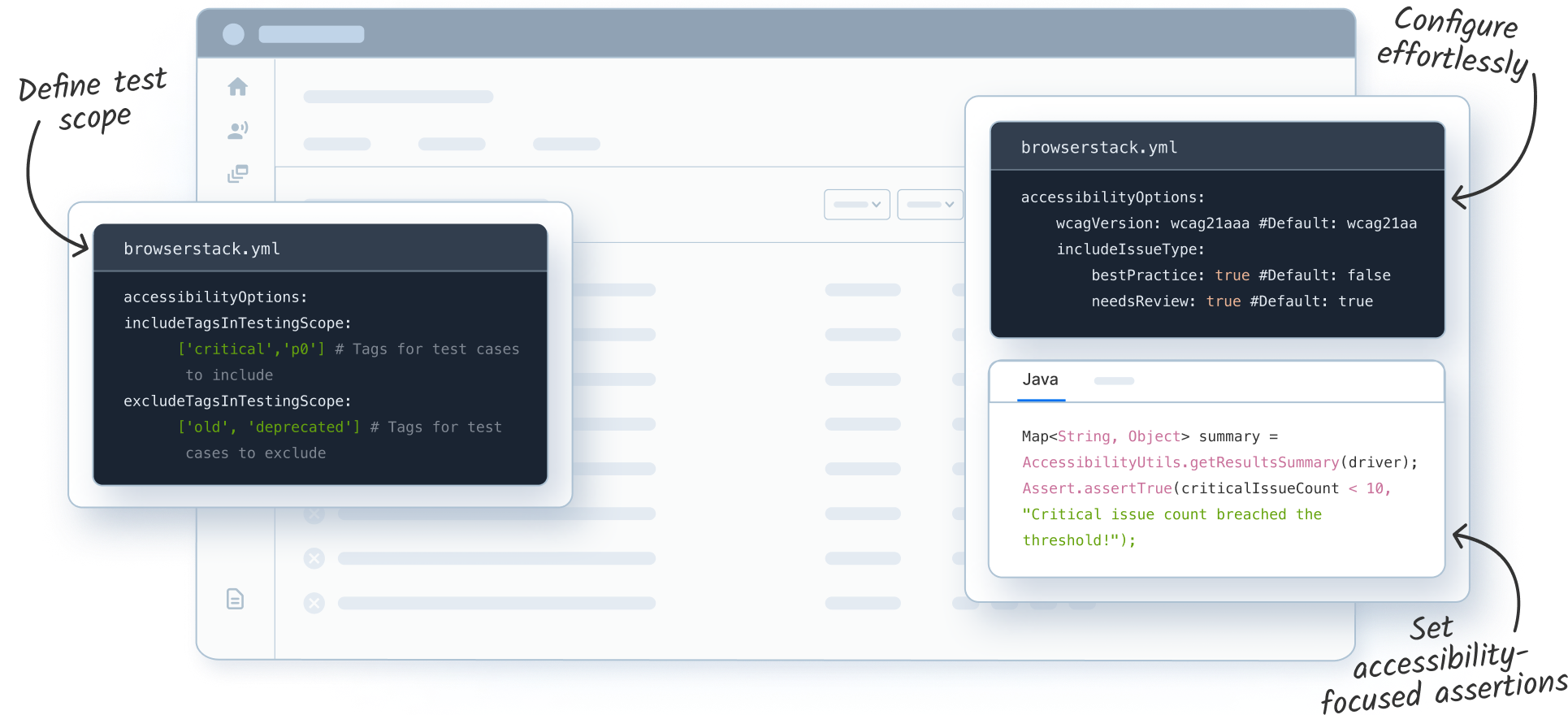 Configure, set scope & accessibility-focused assertions