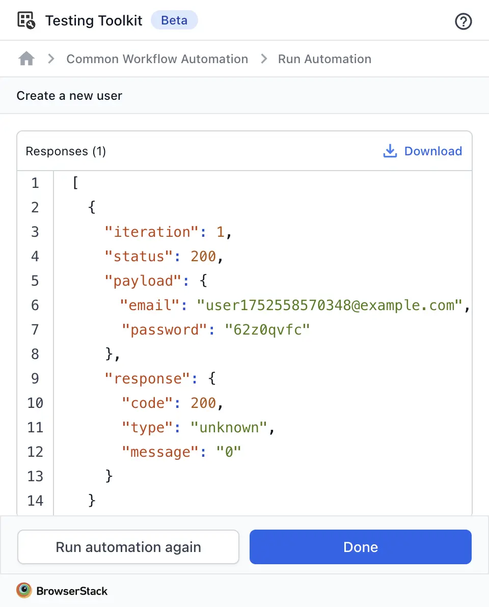 Screenshot of completed automation