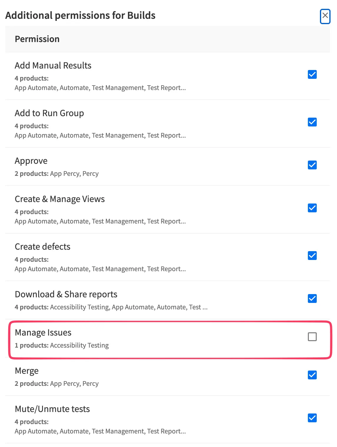 A checkbox named Manage Issues highlighted in a dialog