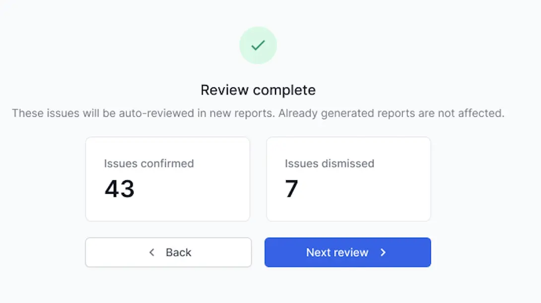 The **Review complete** message.