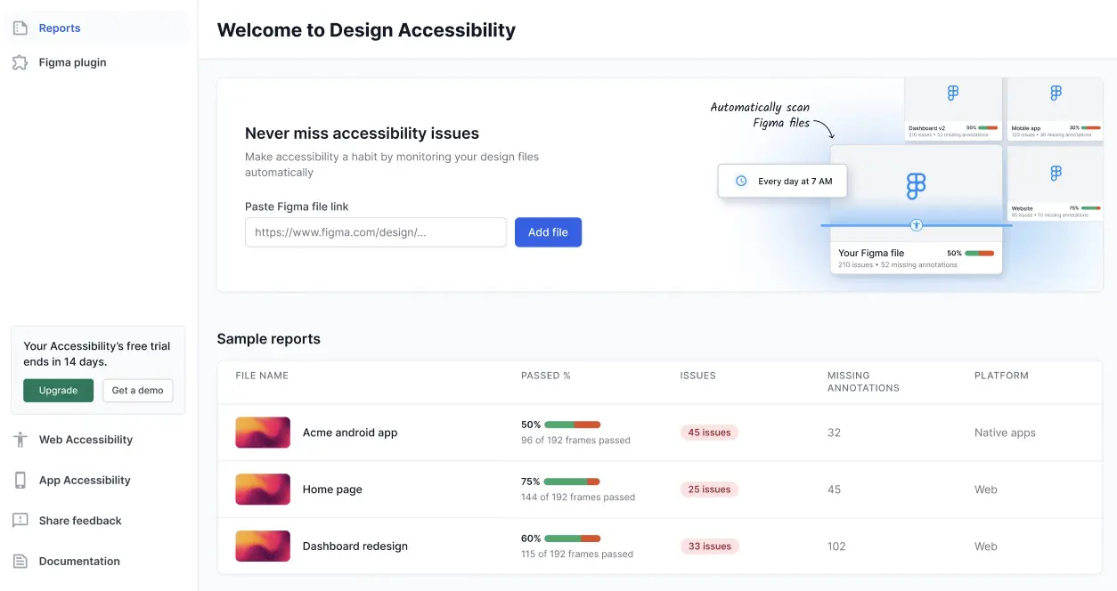 Text input field with placeholder 'Paste the Figma file here' and an 'Add file' button