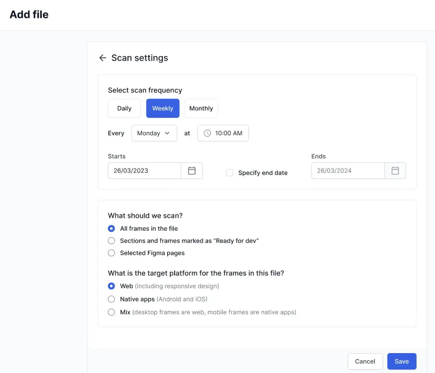 Options to set the scan schedule and other settings