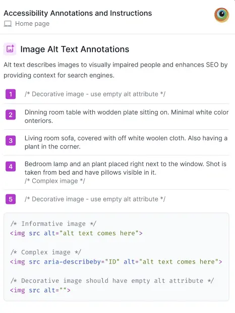 A set of alt text options given for an image