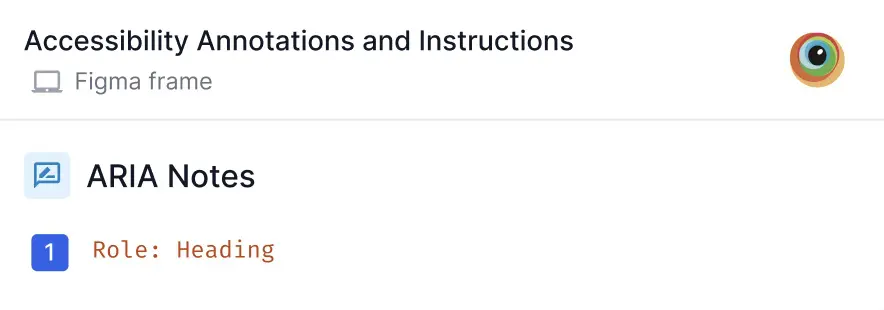 A note to developers about ARIA parameters to be entered for a heading