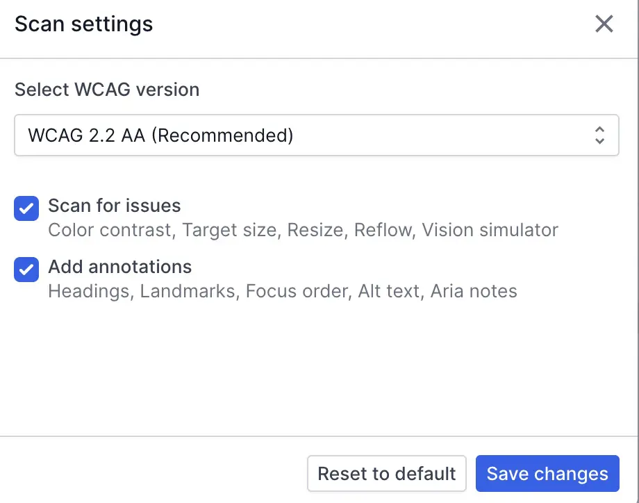 The Scan for issues and Add annotations checkboxes for a layout scan.