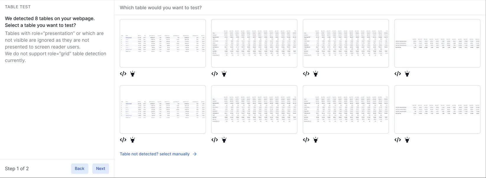 Select the table to test