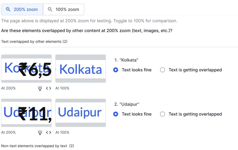Inspect elements in 200% zoom and 100 % zoom for responsiveness