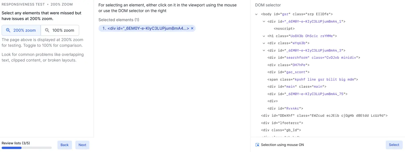Inspect elements using the DOM seelctor