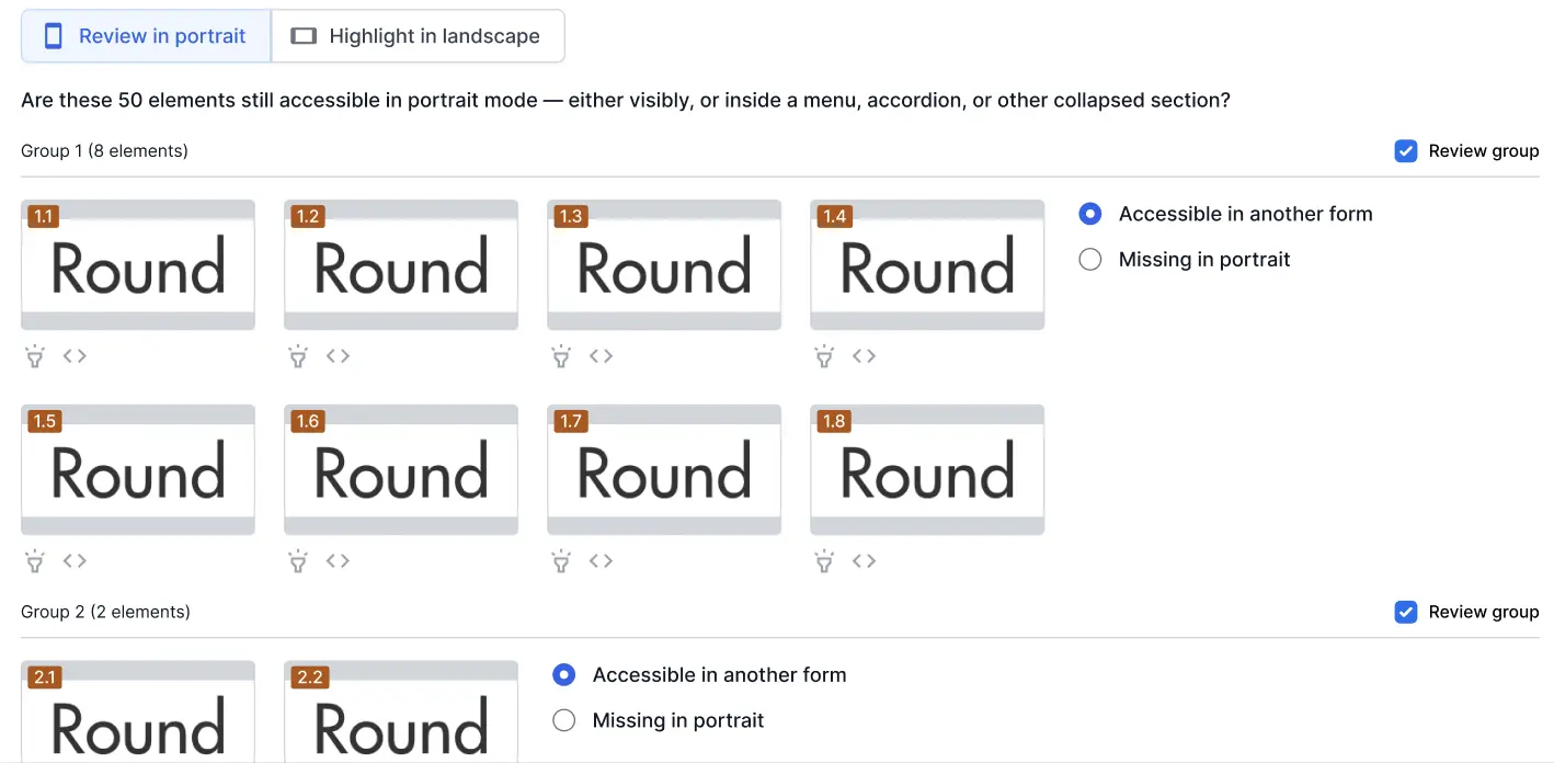 Inspect elements in portrait and landscape modes