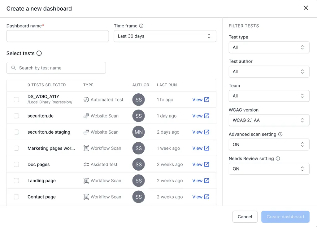 A window with multiple fields to create a dashboard