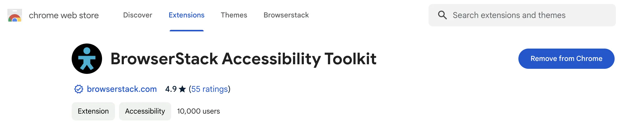 BrowserStack Accessibility Toolkit extension on Chrome