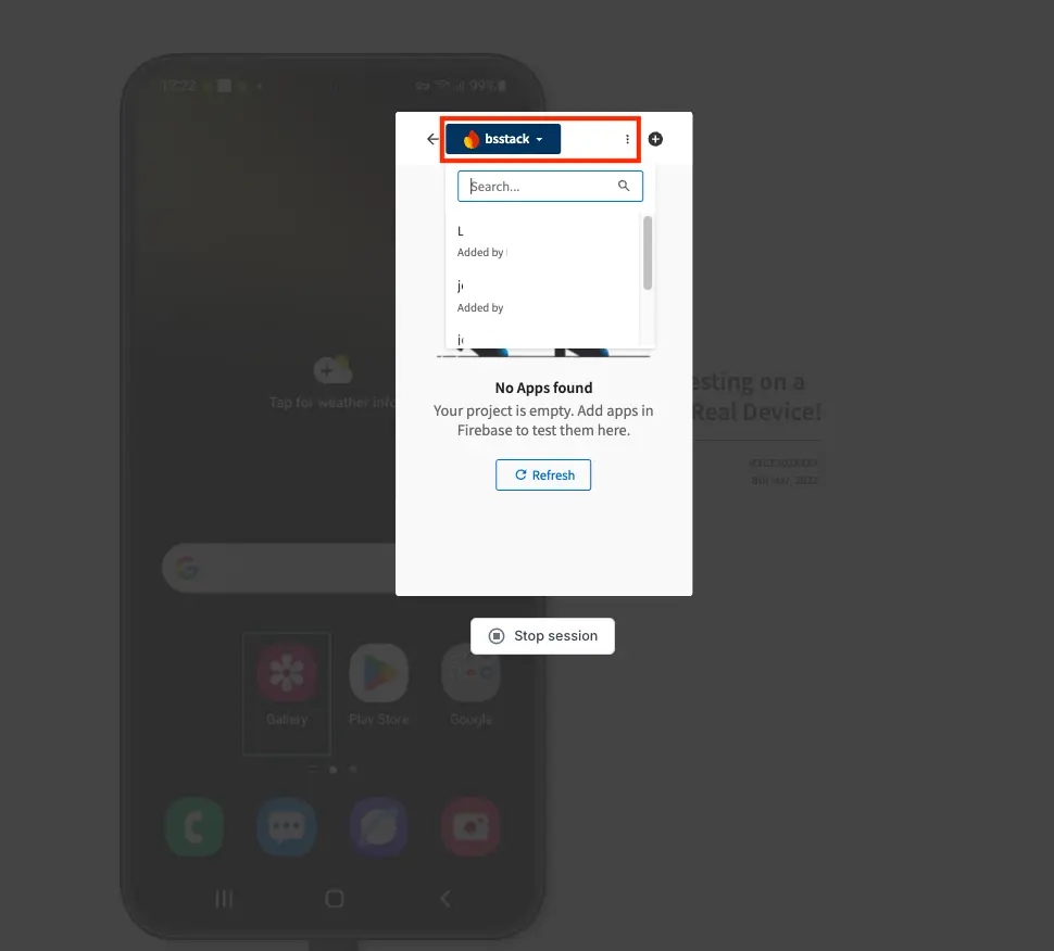 The Project dropdown on the Select Source screen.