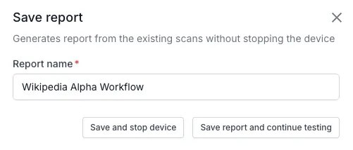 The save report modal.
