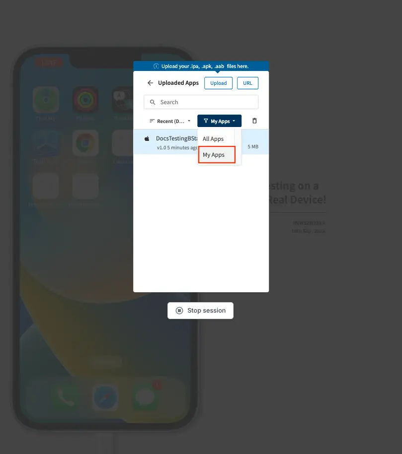 The My Apps filter highlighted and selected in the Uploaded Apps tab.