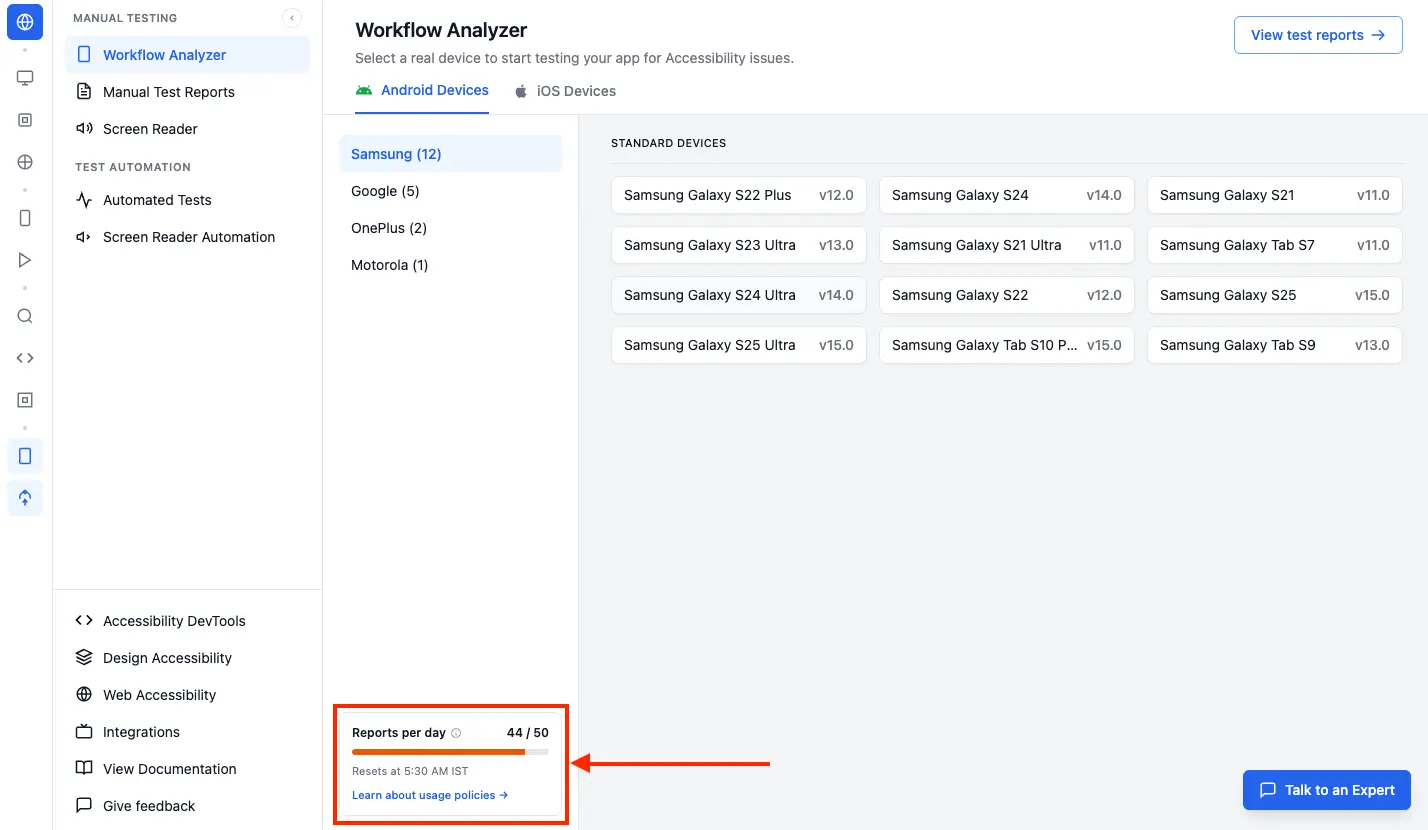 The Reports per day card in the Workflow Analyzer dashboard at 80% of the daily report limit.