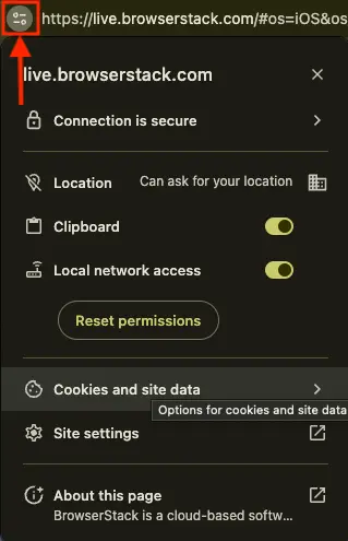 Screenshot showing Chrome's address bar with the Tune icon