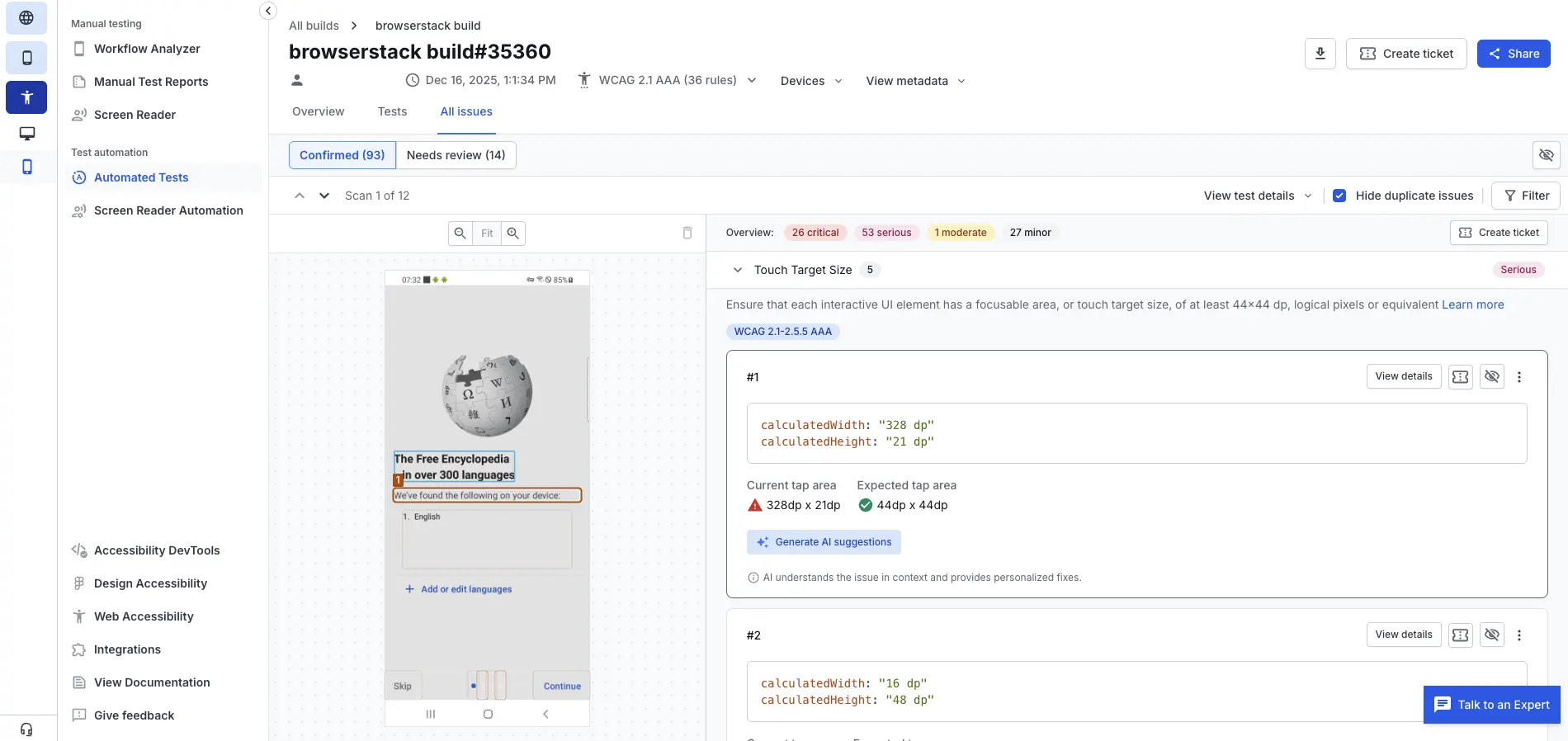 The summary page with the All issues tab selected.
