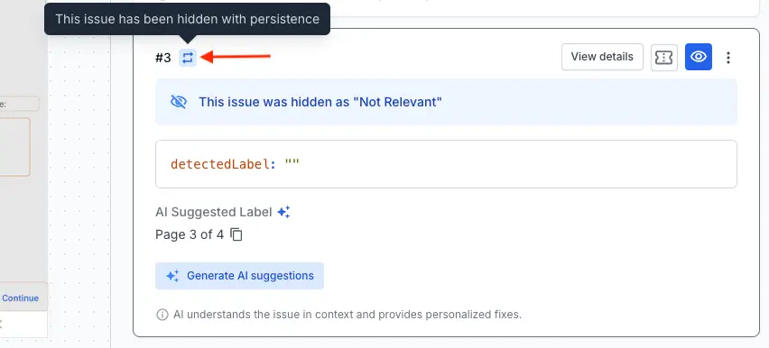 The Un-hide this issue dialog box with the persist choice checkbox highlighted.