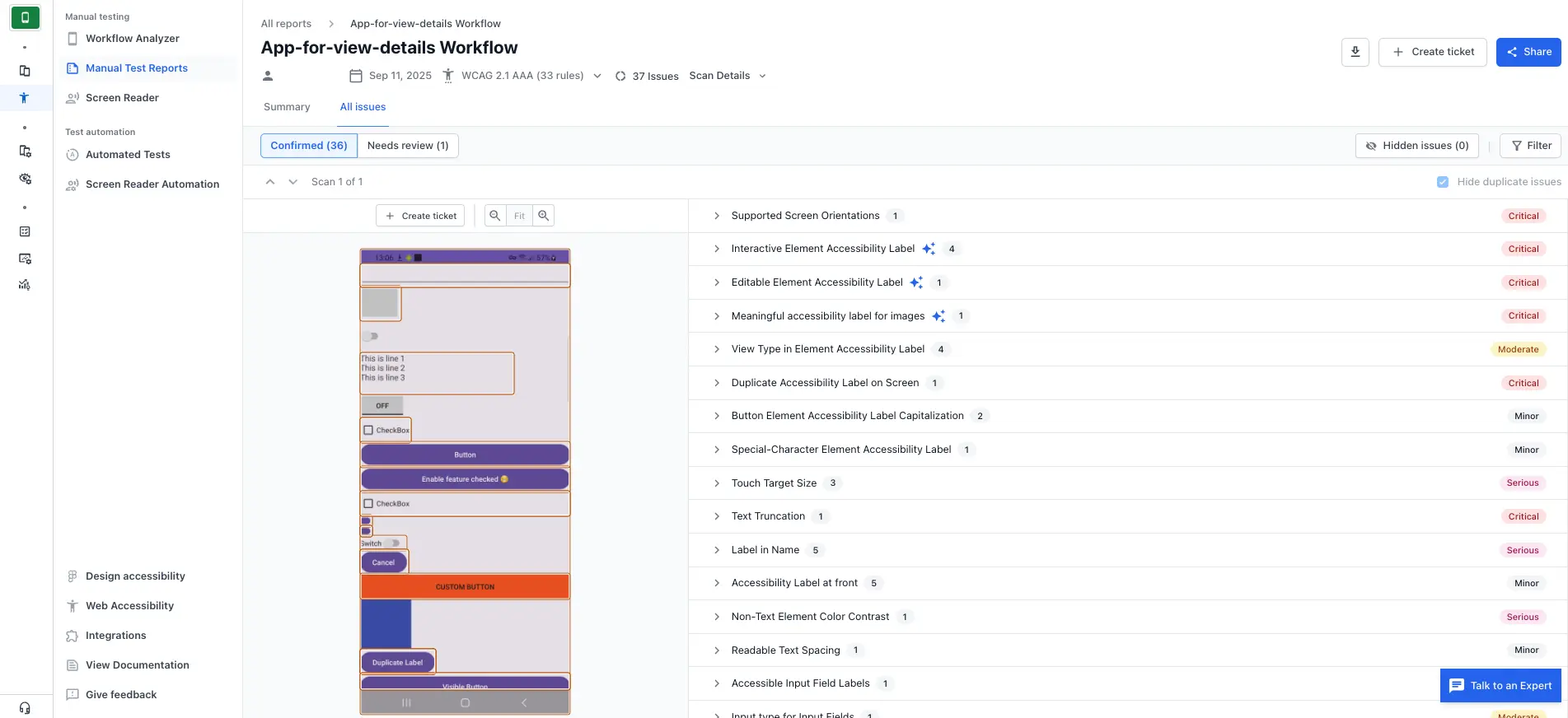 The All issues tab showing a list of confirmed issues.