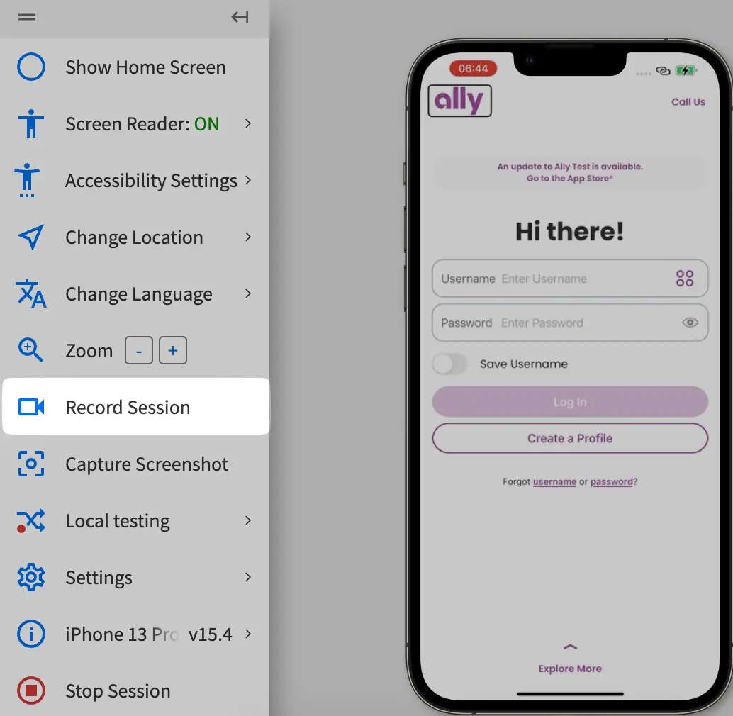 Click record session