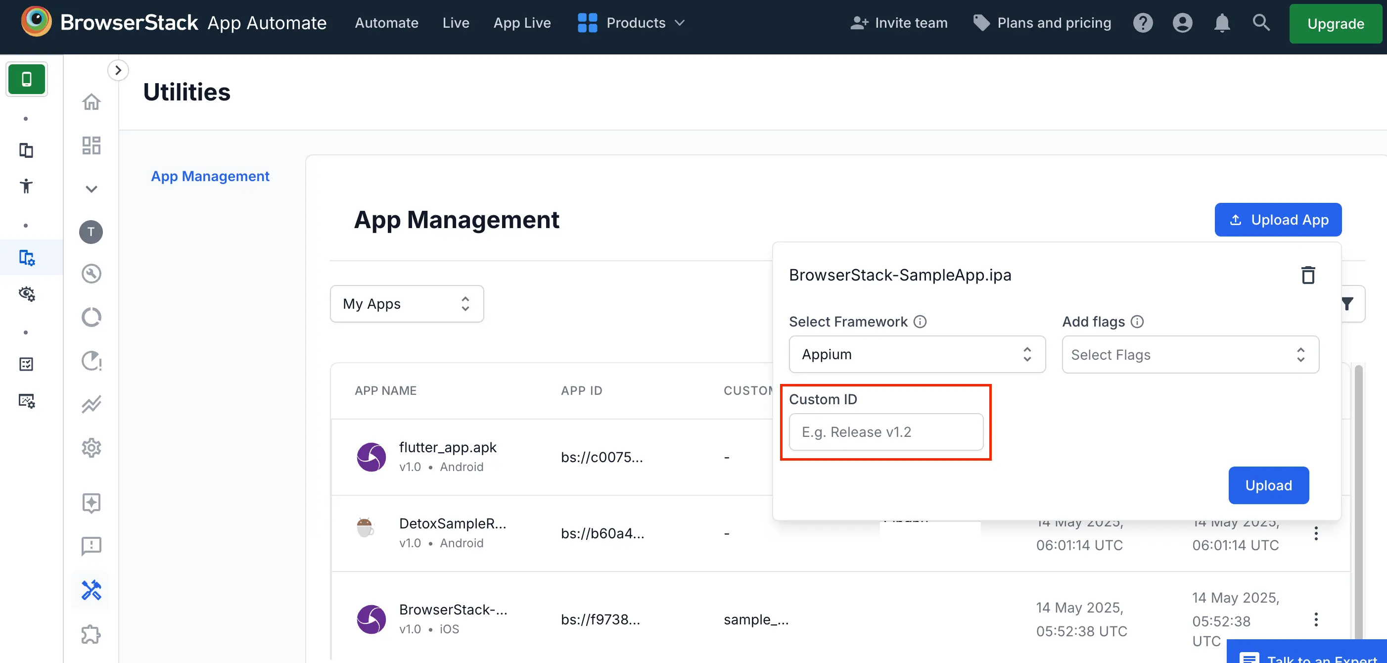 Custom ID for apps using App Management UI