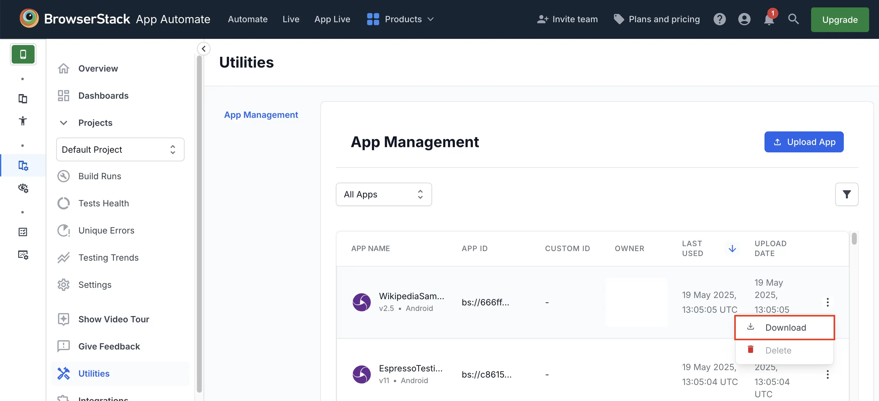 Download apps using App Management UI