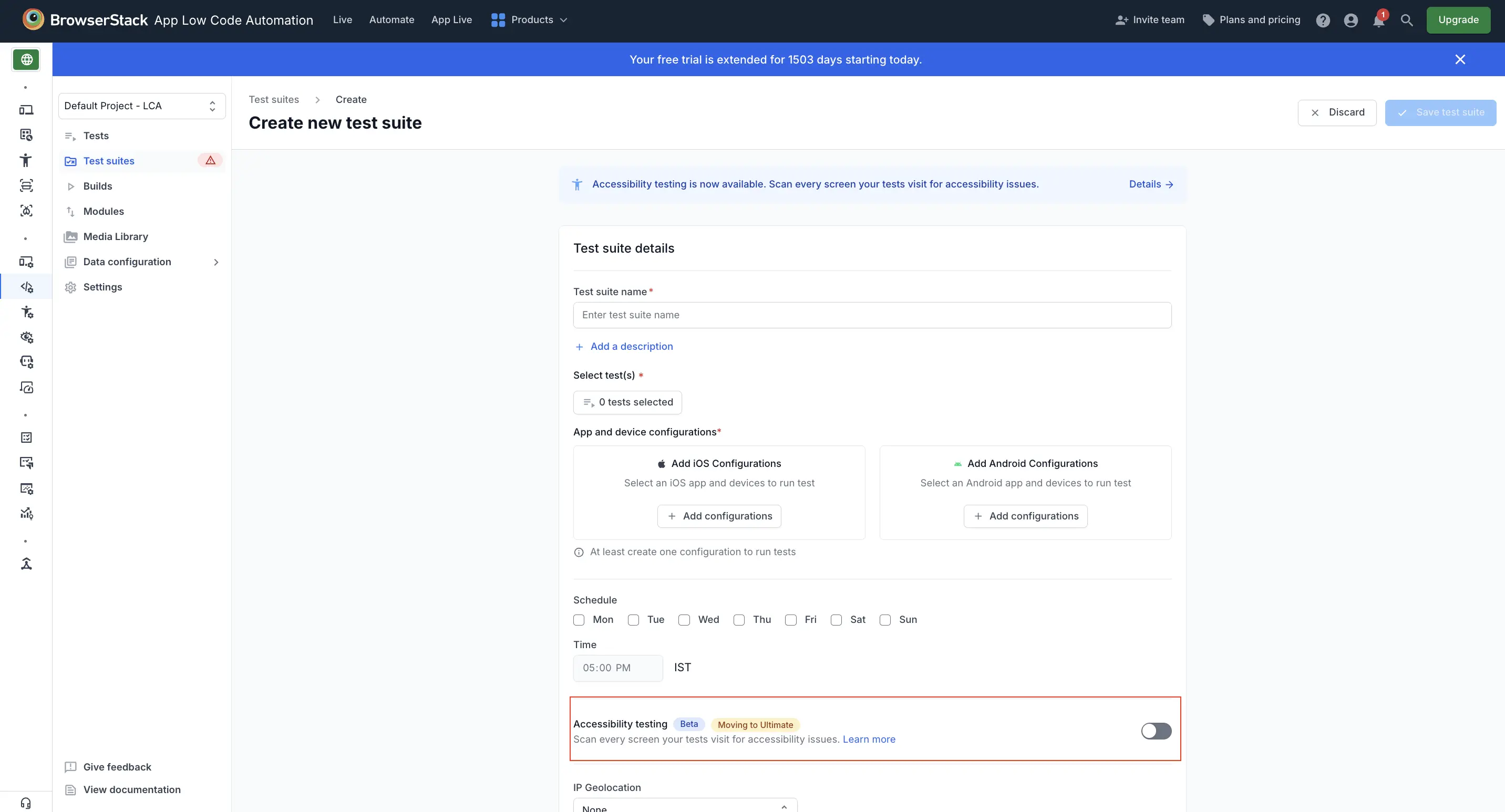 Enable accessibility testing for App Low Code Automation