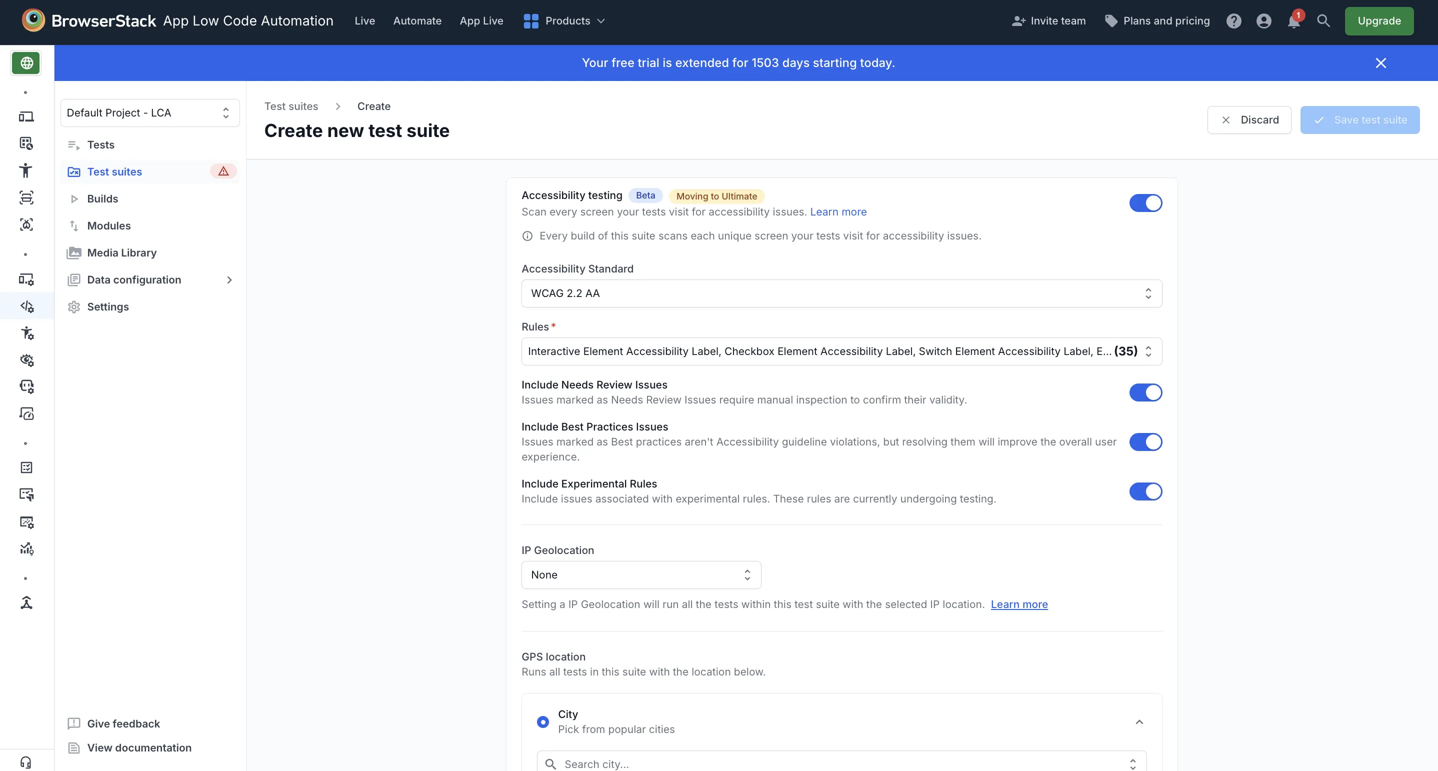 Configure accessibility testing for App Low Code Automation