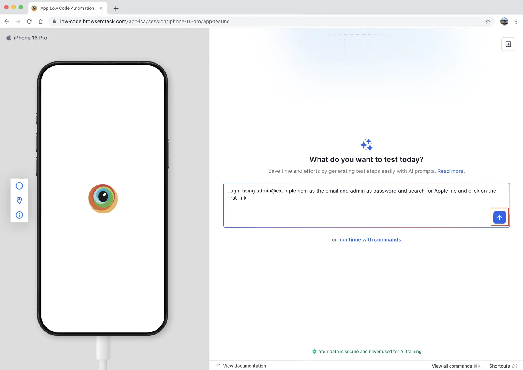 AI prompt input field with generate button in App Low Code Automation editor