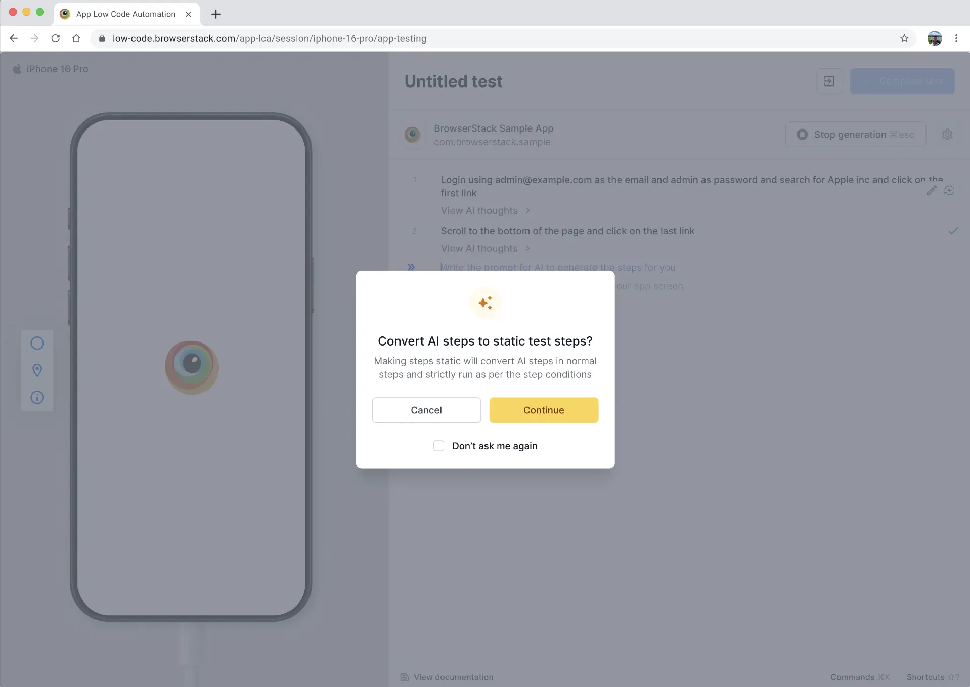 Conversion confirmation dialog