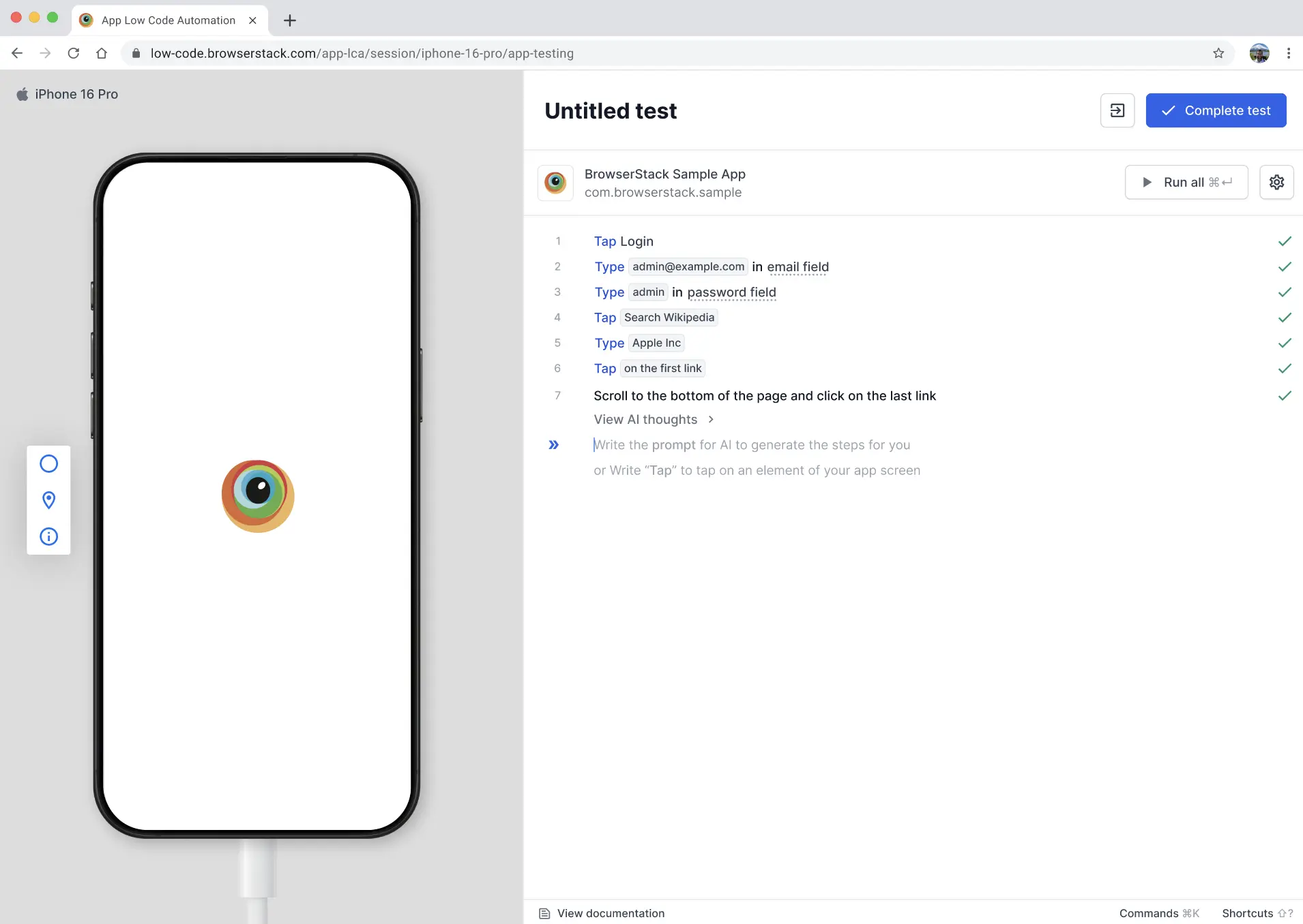 Converted static test steps
