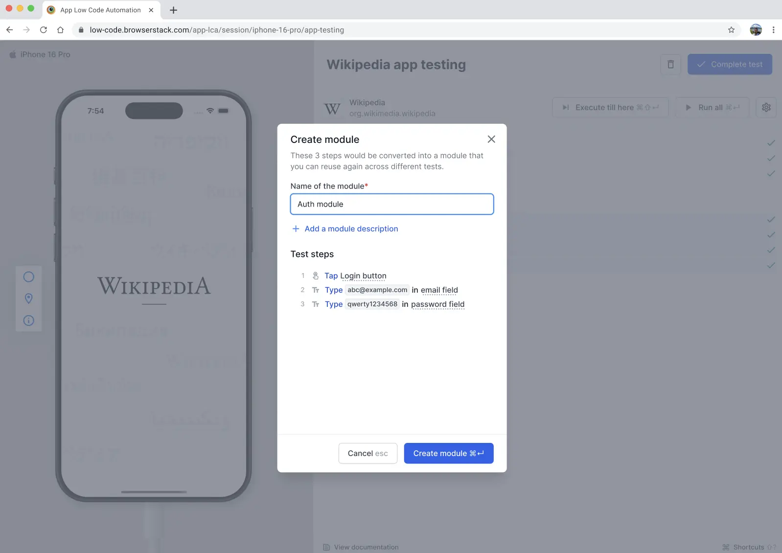 Enter module name and create module