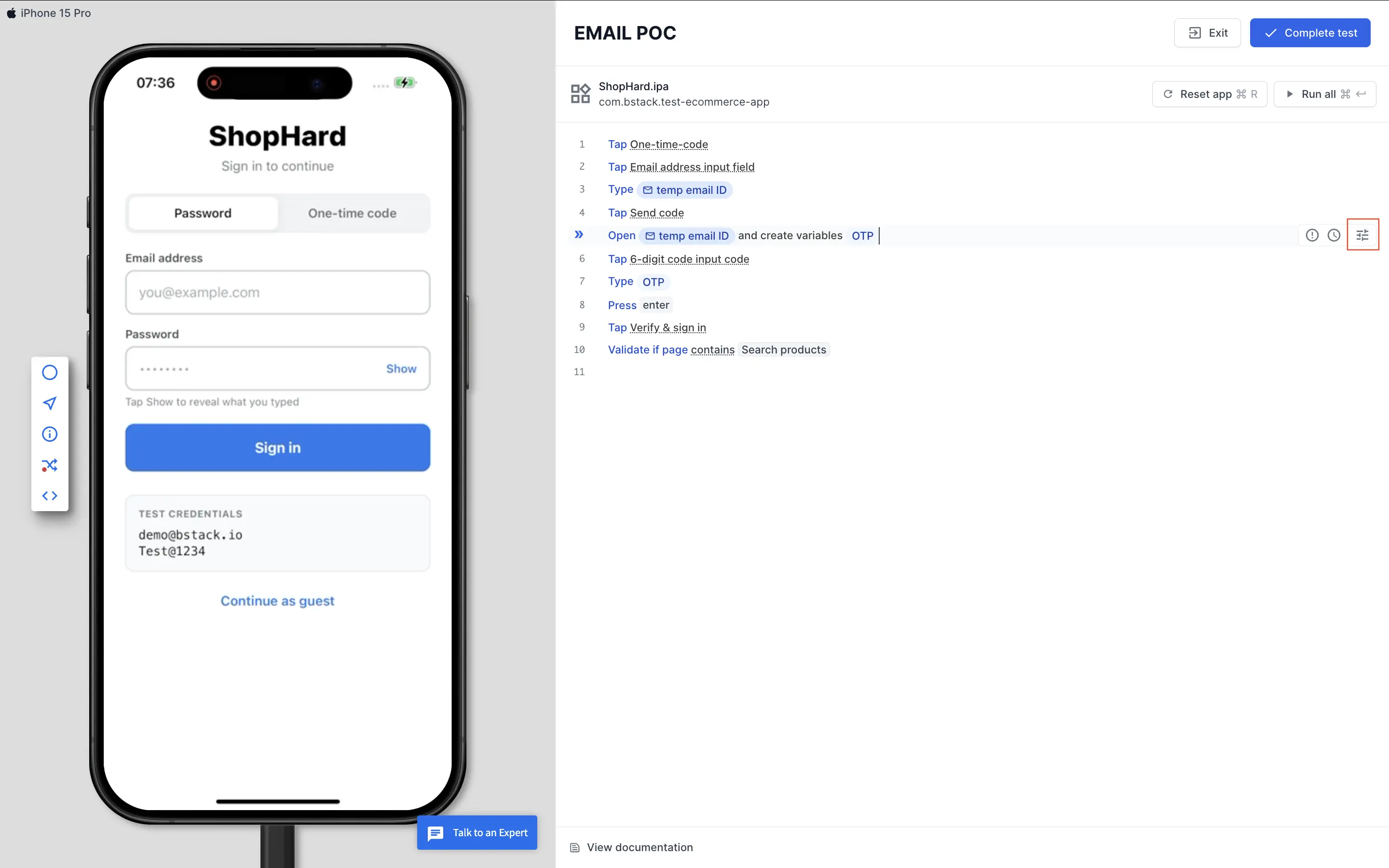 The Settings of step panel for the Open email step with the Filters button next to New emails highlighted