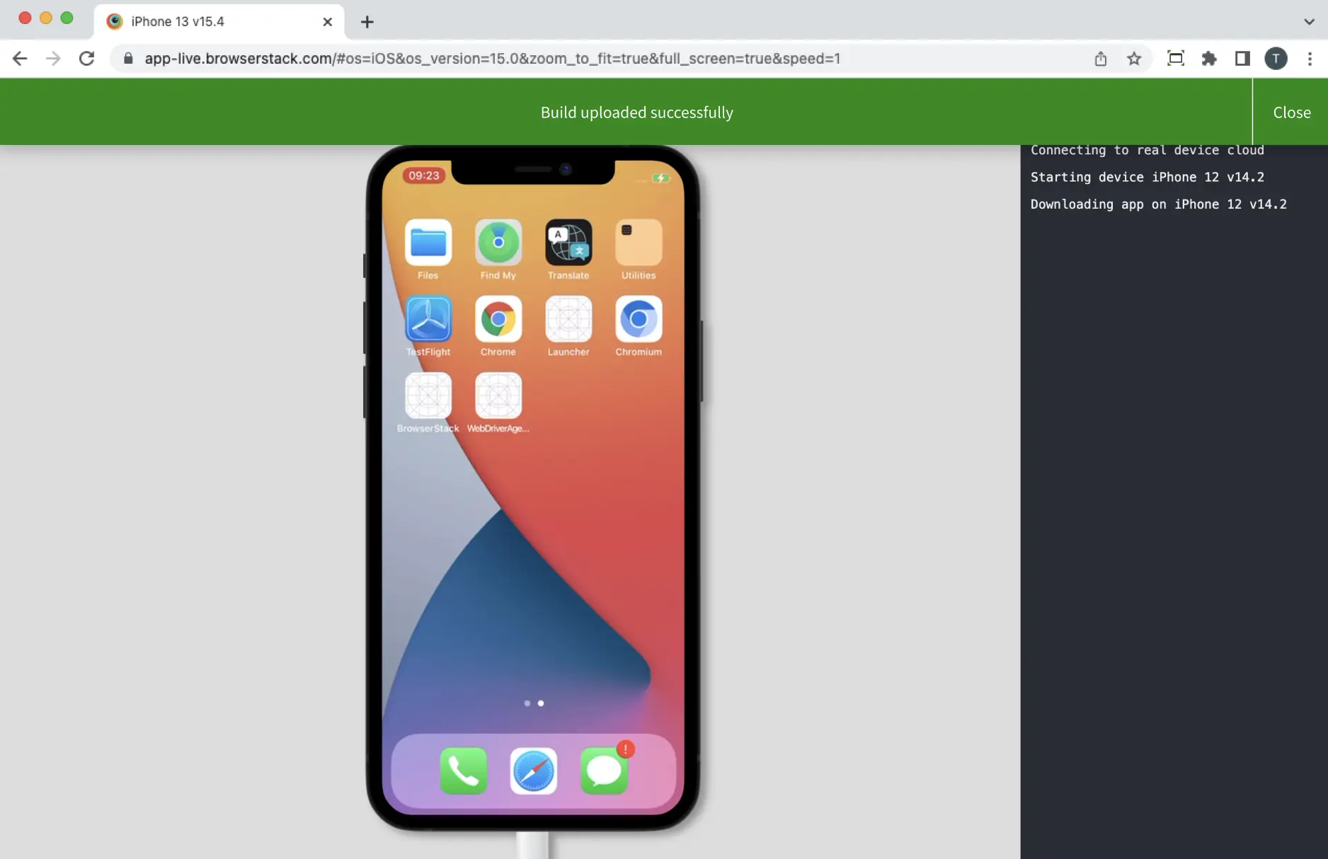 Real device launches on the cloud with your selected device model and OS version.