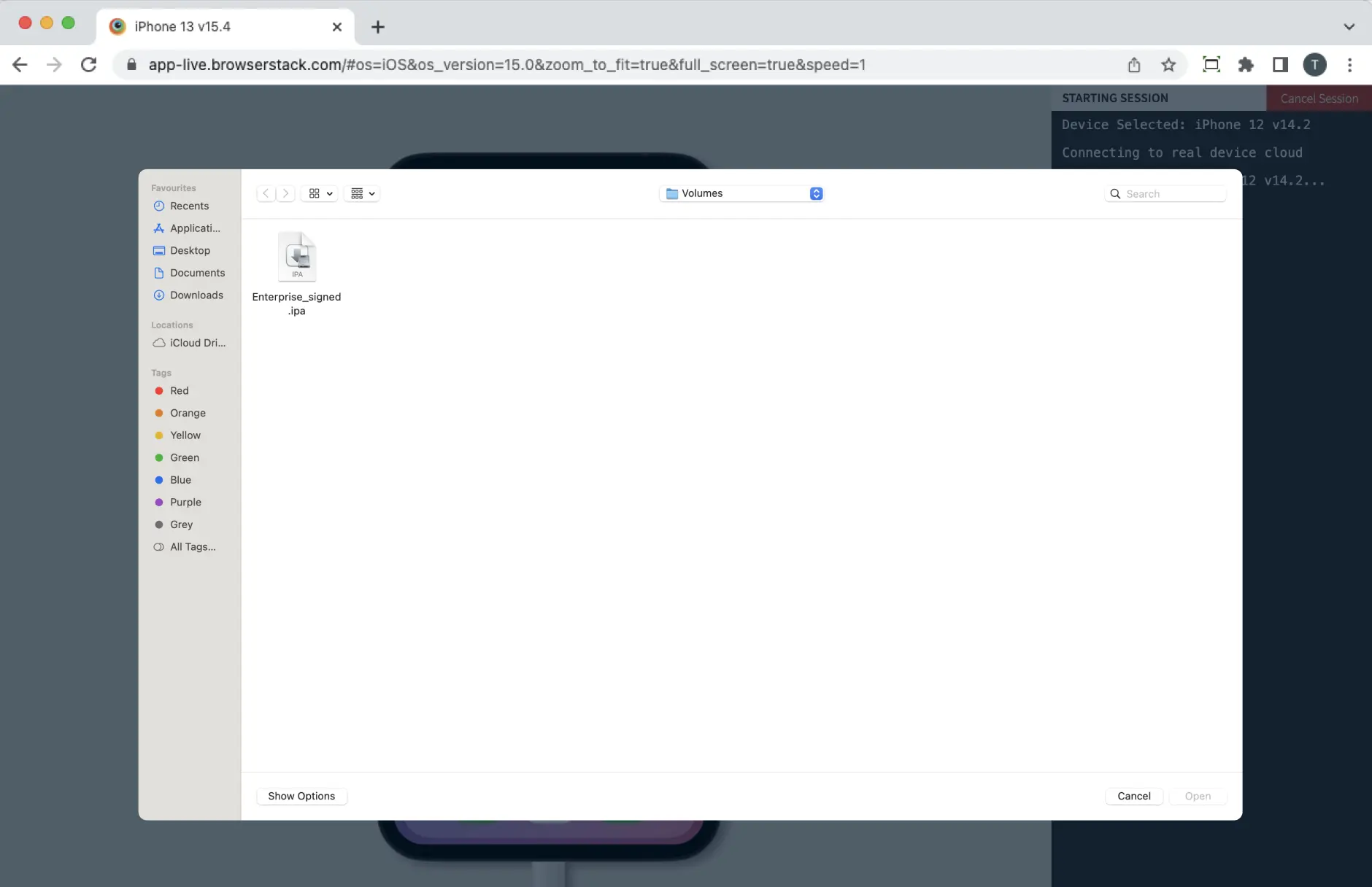 Selected app file and upload.
