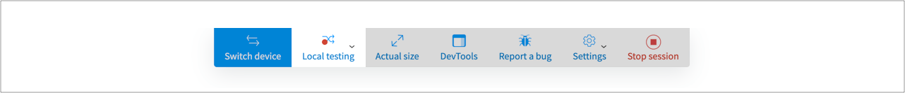 Image showing the Local Testing icon in the overhead toolbar
