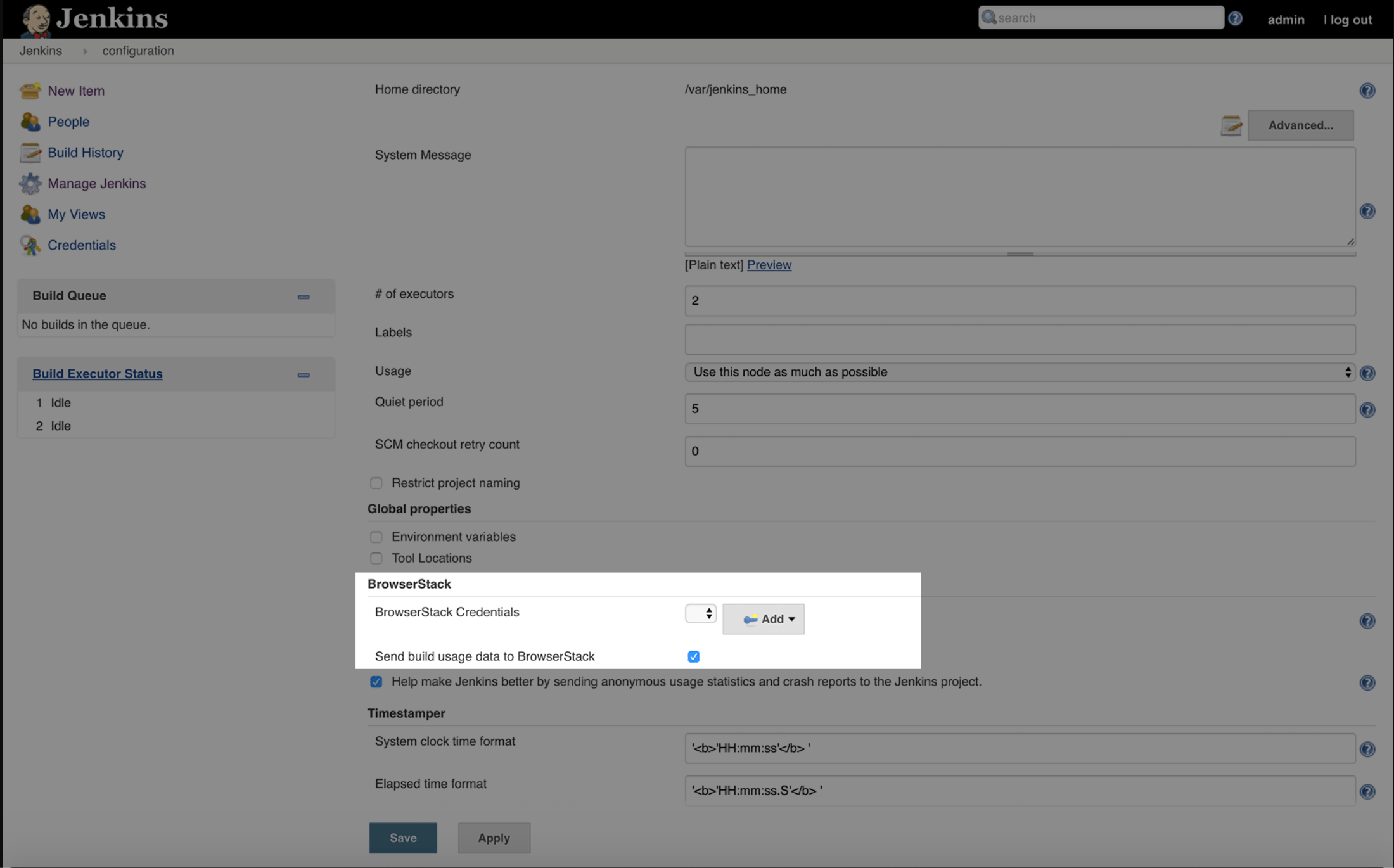 Enter your BrowserStack Username and Access Key which you can find on your BrowserStack Account Settings page