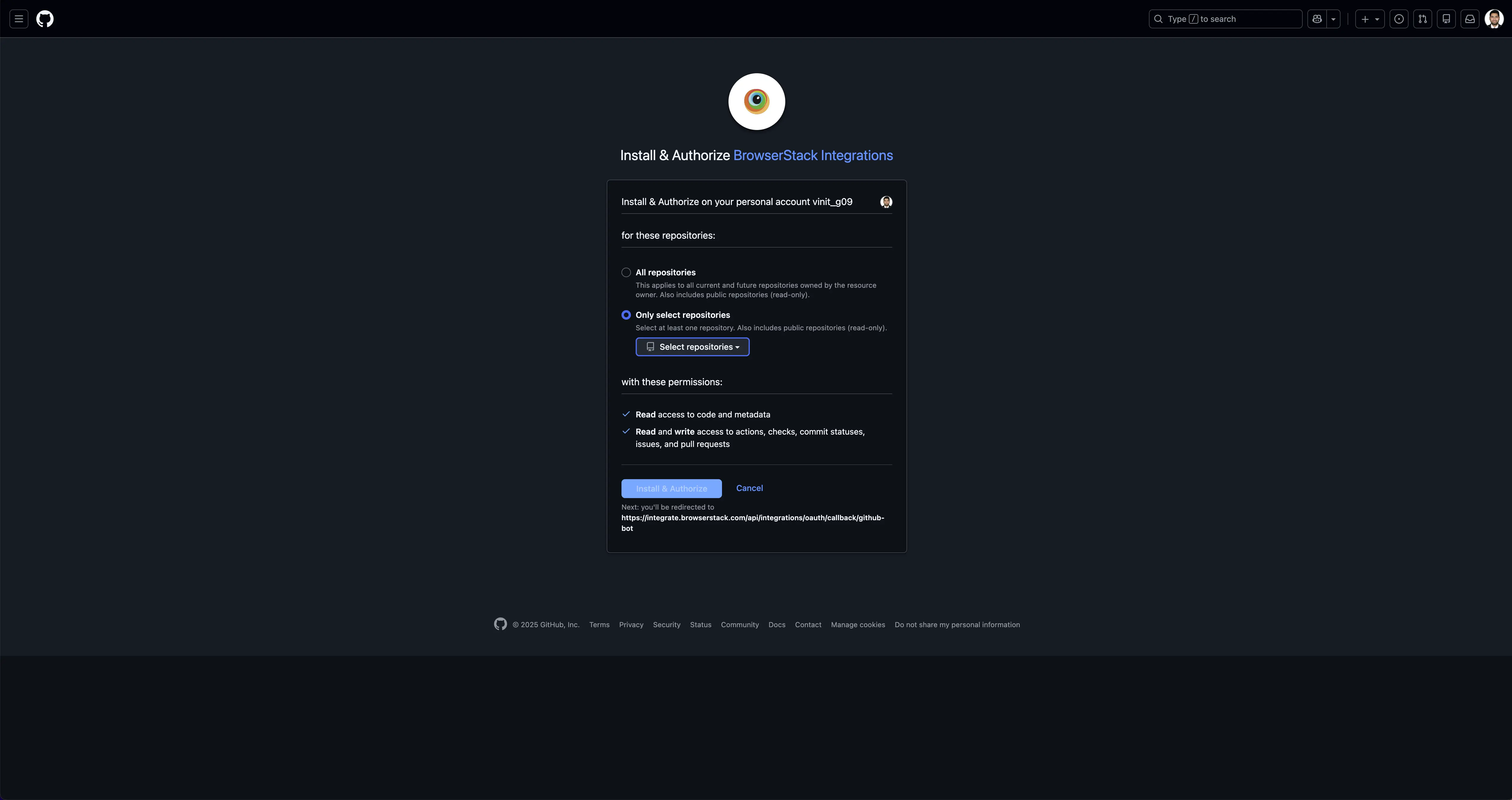 GitHub App installation for Smart Test Selection.
