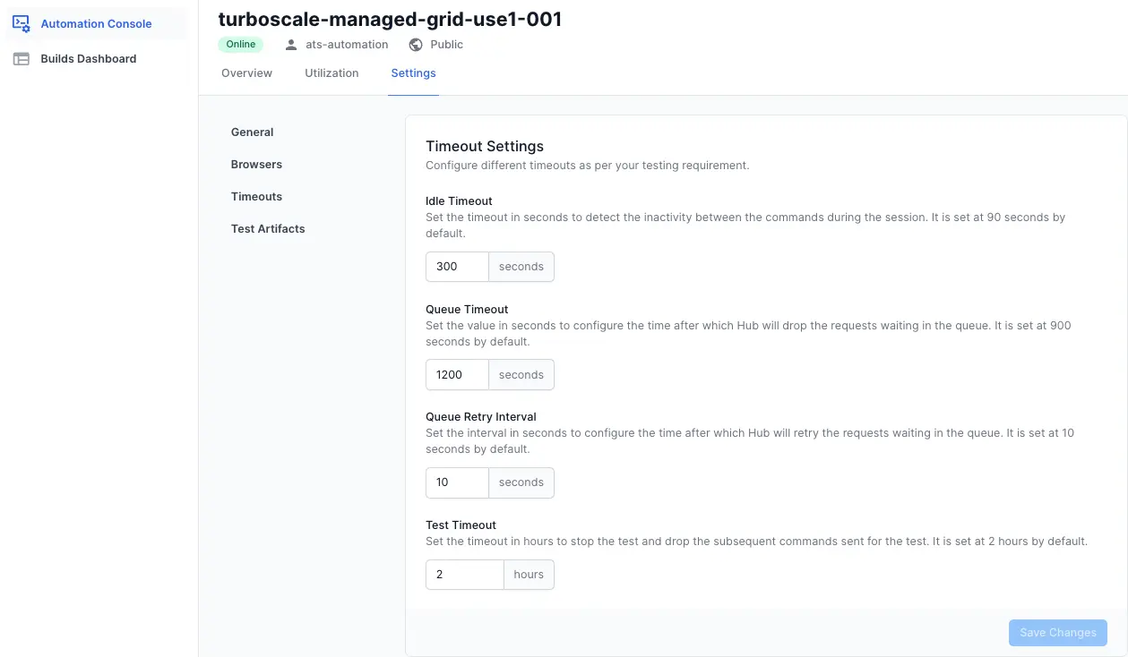 Configure timeouts under settings