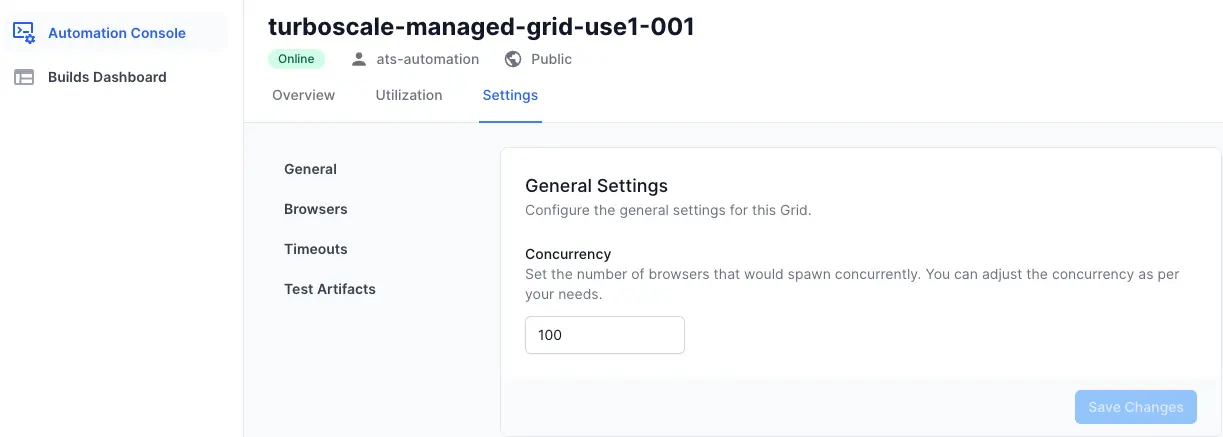 Set Concurrency details under general settings