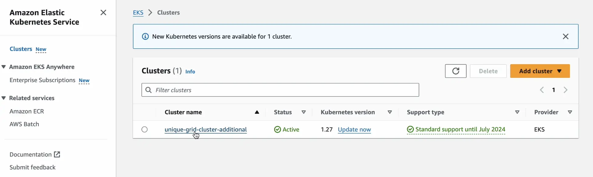 Locate existing EKS cluster