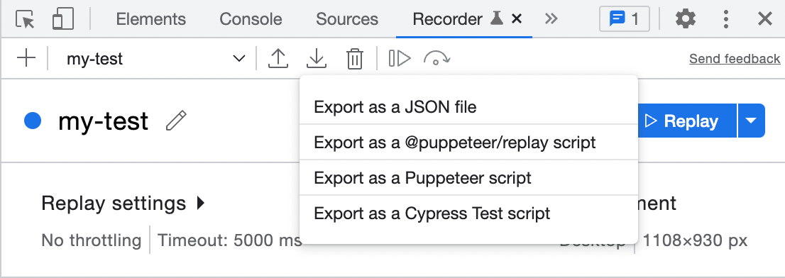 Export Cypress script