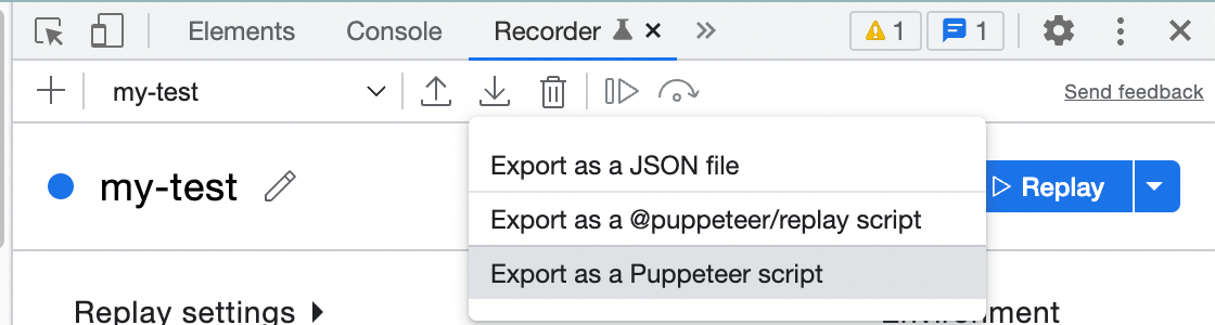 Export Puppeteer script