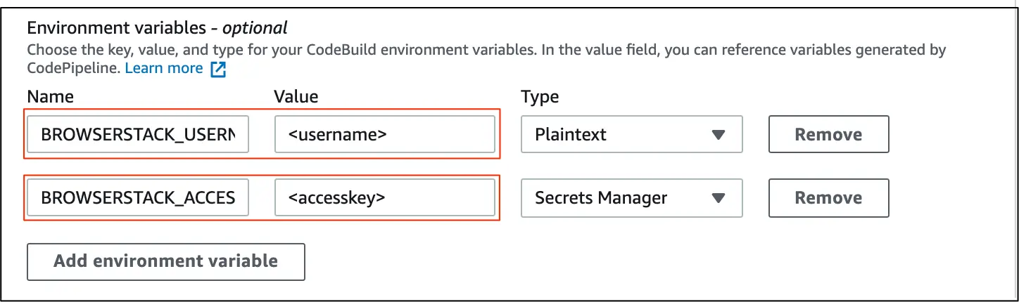 Set variables in AWS Codepipeline