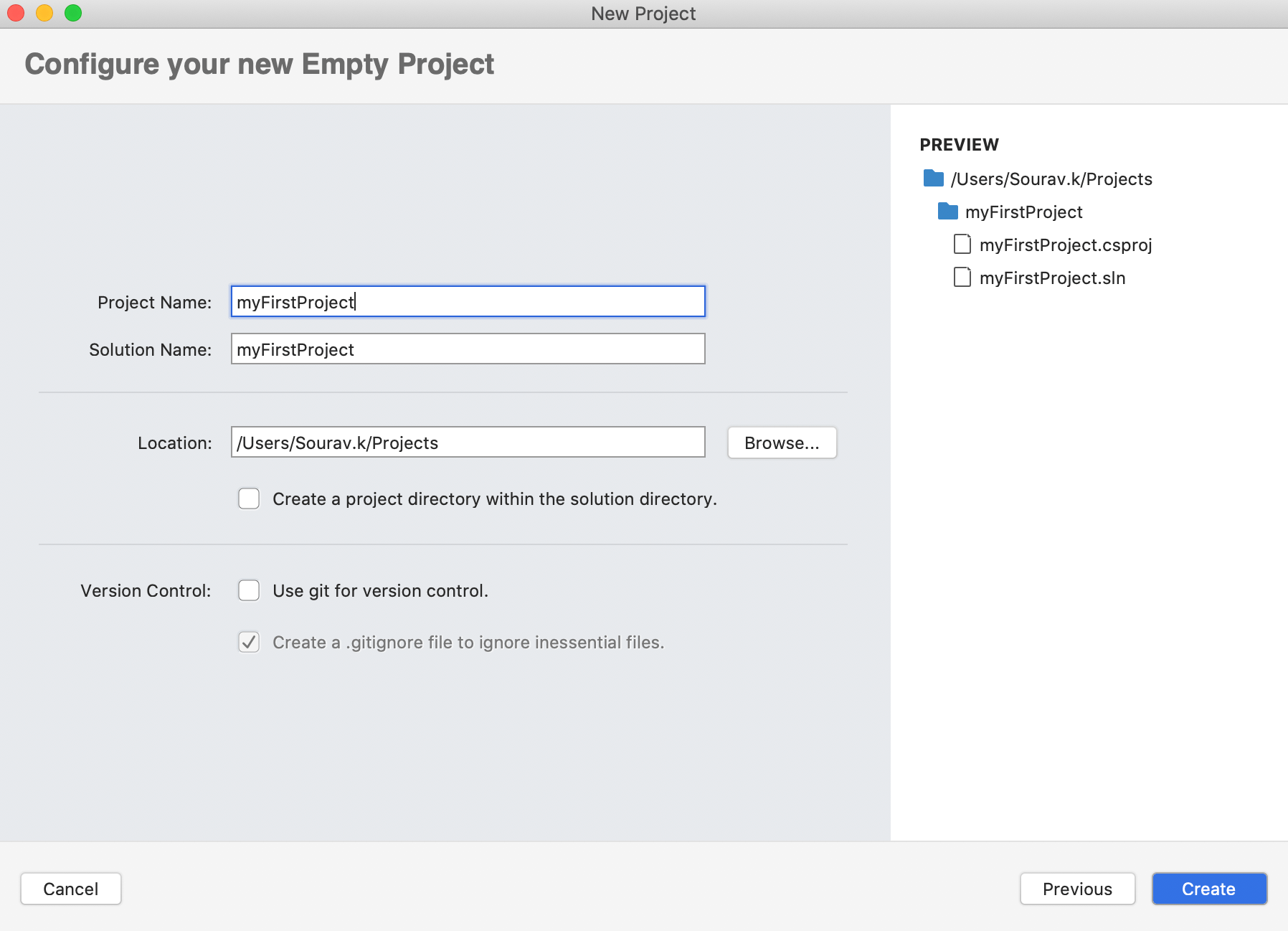 Open visual studio and create a new empty project after filling required details