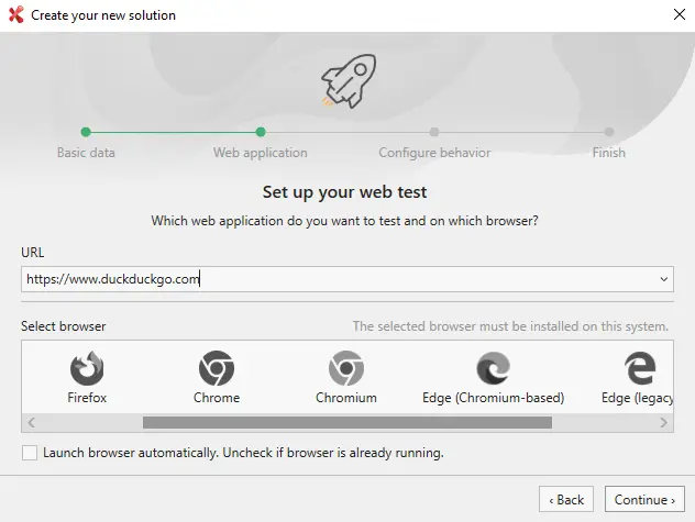 Specify the test URL and browser on which you would like to perform cross browser testing
